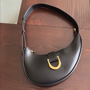 Madison West Black Shoulder Bag with Gold Buckle